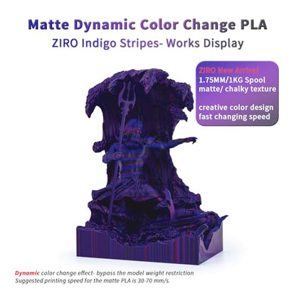 ZIRO Dynamic Color Change PLA, for 3D Printing, 1KG Spool, Indigo Stripes - color: Indigo Stripes (Matte)
