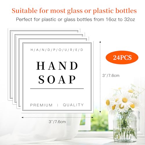 24 PCS White Waterproof Labels for Bottles, Shampoo and Conditioner Dispenser Label Stickers, Bathroom Hand Soap Label Stickers,Removable Cleaning Labels for Glass/Plastic Spray Bottle