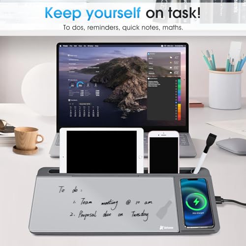 Varhomax Glass Desk Whiteboard with Wireless Charger - color: Wireless Charger-gray