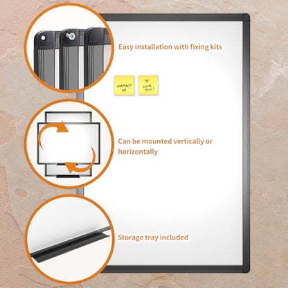 VIZ-PRO Magnetic Dry Erase Board, 48 x 32 Inches, Black Aluminium Frame - size: 48 x 32 inches