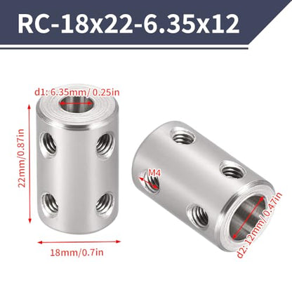 2PCS 6.35mm to 12mm Bore Rigid Coupling, L22 x D18 Set Screw Shaft Coupler Motor Connector 45# Steel for 3D Printers, Motor Accessories, RC Boat Car Airplane - size: RC-18x22-6.35x12