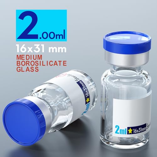 Ks-Tek Sterile Empty Vials with Self Healing Injection Port,with Aluminum Plastic Cap,Sterile Package (2ml Clear,10) - size: 2ml Clear