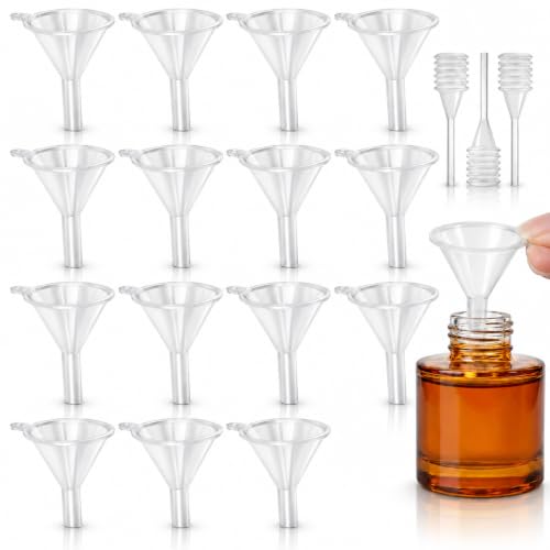 18 Pcs Small Funnels for Filling Small Bottles, Clear Mini Funnel Set