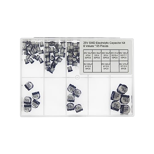 8 Values Total 95 Pieces 25V SMD Electrolytic Capacitor Kit 10uF 22uF 33uF 47uF 100uF 220uF 330uF 470uF