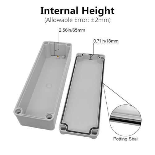 LeMotech IP67 Waterproof Junction Box ABS Plastic Project Box Dustproof Electrical Box Outdoor Enclosure for Electronics DIY Case Gray 9.8X 3.1x 3.3 inch (250x 80x 85 mm) - size: 9.8" x 3.1" x 3.3" (1pc)