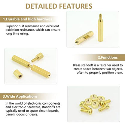 240 Pieces M2.5 Male Female Hex Brass Standoffs Spacers Screws Nuts Kit, Kindroufly Brass Standoffs Assortment Kit for PCB Motherboard - size: M2.5 Brass Standoffs