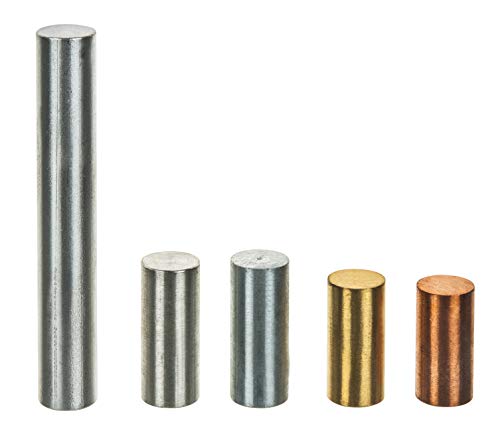 EISCO 5pc Equal Mass Metal Cylinders Set - Zinc, Copper, Aluminum, Tin & Brass - for Studying The Relationship Between Density & Mass