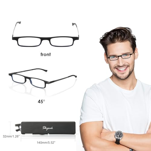 SKYOAK Ultra thin Lightweight Folding Reading Glasses Women Men TR90 Blue Light Blocking Anti UV/Eyestrain Foldable Compact Computer Readers Portable Unique Stretchable Slim Flat case Black +2.0 - color: Black