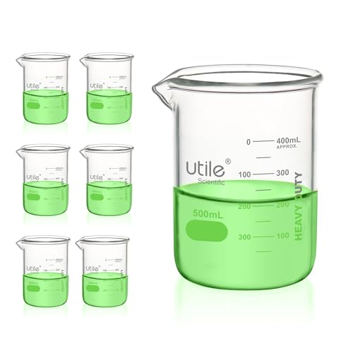 Utile 6 Pcs 500ml Glass Beaker Set, Chemical Glass Beakers, Low Form Borosilicate 3.3 Glass Lab Beaker with Printed Graduation, 4000.0500.6 - style: 500 ml (6pcs)