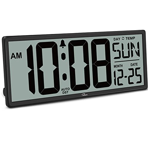 WallarGe 14.5'' Large Digital Wall Clock Battery Operated - color: Black