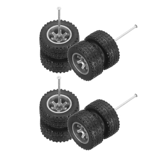 MECCANIXITY 4 Set 1/64 Wheels and Tires Set, Off-road Vehicles Real Riders Rims Includes Axles for RC Diecast Car DIY Model, Silver Rims - color: Silver Rims