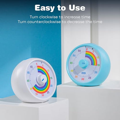Visual Timer for Kids, 60-Minute Countdown for Classroom Office Kitchen, Desk Timer Kids Time Management Tools with Silent Operation, Pomodoro Timer Rainbow Pattern(White) - color: White