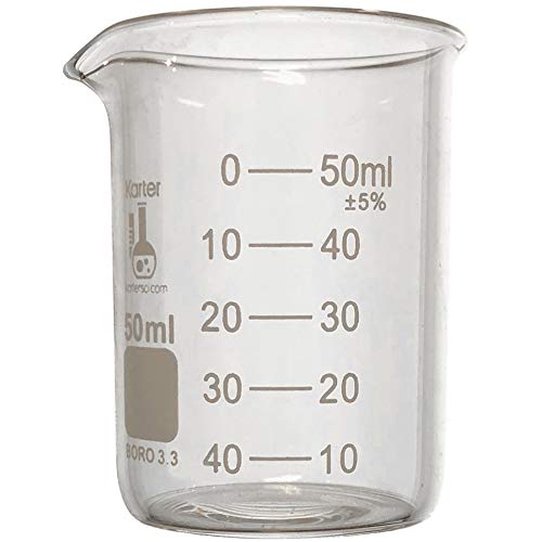 50ml Beaker, Low Form Griffin, Borosilicate 3.3 Glass, Double Scale, Graduated, Karter Scientific 213D31 (Single) - size: 50ml, style: Pack of 1