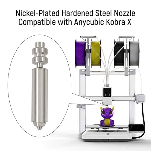 2PK 0.4MM Nozzles Integrated Hardened Steel Nozzles for Anycubic Kobra X, Nickel-Plated Kobra X Hotend Quick, Compatible with PLA-CF、PETG-CF、Nylon-CF, Glass Fiber, and Metal-Filled Filaments (0.4MM)