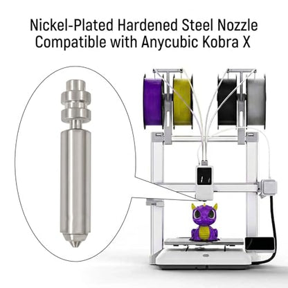 2PK 0.4MM Nozzles Integrated Hardened Steel Nozzles for Anycubic Kobra X, Nickel-Plated Kobra X Hotend Quick, Compatible with PLA-CF、PETG-CF、Nylon-CF, Glass Fiber, and Metal-Filled Filaments (0.4MM)