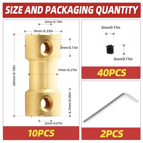 10pcs 2mm to 5mm Brass Shaft Coupling Joint Connector, Motor Shaft Extension Connector - size: 2mm to 5mm