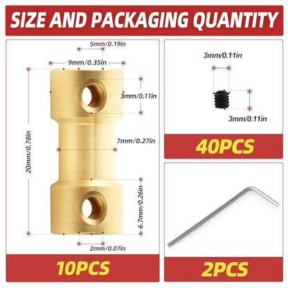 10pcs 2mm to 5mm Brass Shaft Coupling Joint Connector, Motor Shaft Extension Connector - size: 2mm to 5mm