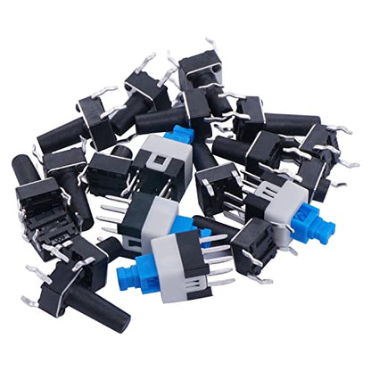 TWTADE 202PCS Micro Momentary Tactile Push Button Switch Assortment Kit 10 Values 4 Pin/6Pin 6x6mm & 7x7mm Tact Switches - color: Black-4 Pin