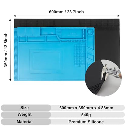 23.7''x13.8'' Extra Large Soldering Mat Premium Silicone 932°F Heat Resistant Repair Mat Non-Slip Large Soldering Mat for Soldering Iron, DIY Projects, Electronics, Phone, Laptop Repair (Black) - color: Black
