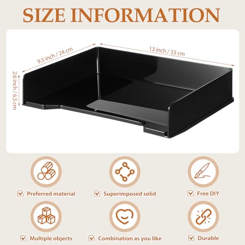 DoubleFill 8 Pcs Stackable Letter Tray Plastic Paper Tray, Black - color: Black