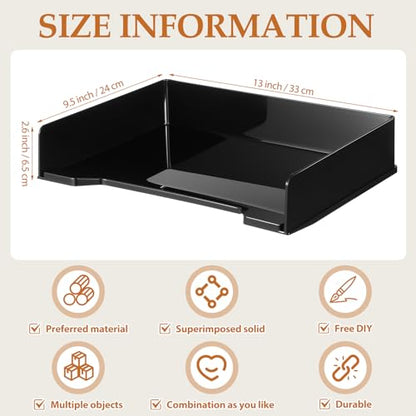 DoubleFill 8 Pcs Stackable Letter Tray Plastic Paper Tray, Black - color: Black