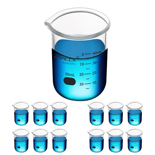 1.7oz(50ml) Sturdy Glass Beaker, 3.3 Borosilicate Griffin Low Form with Printed Graduation, Pack of 12, BKL050-012 - style: Vol.50ml, Pack of 12