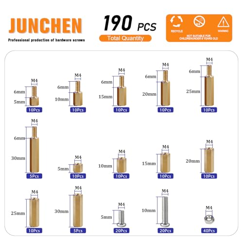 M4 Male Female Hex Brass Spacers Standoffs Screws Nuts Assortment Kit,190pcs M4 Hexagonal PCB Motherboard Spacer Bolt Screw Nut Kit, Mounting Board Hexagon Threaded Pillar for Computer & Circuit Board - size: M4