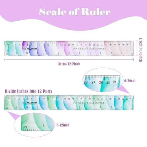 BAYTORY 6Pcs Flexible Plastic Ruler 30 cm/12 Inch, Transparent Rulers - size: 30 cm / 12 Inch