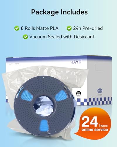 JAYO Matte PLA 3D Printer Filament Bundle 1.75mm, 250g, 8-Pack - color: 0.25kg*8 (Black + White + Blue + Red + Pink + Orange + Light Yellow + Olive Green)