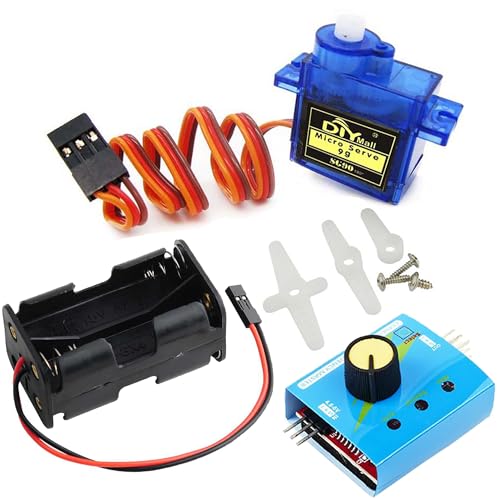 Servo Motor Tester Kit SG90 9g Micro Servo 180 Degree + RC Micro Servo Tester Controller with Power Supply Case 4AA Battery Holder Case with JR Connector