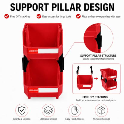 6 Pack Stackable Parts Bins, 5x4x3 in, Plastic Small Parts Organizer, Red - color: Red-6 Pack, size: 5"x4"x3"