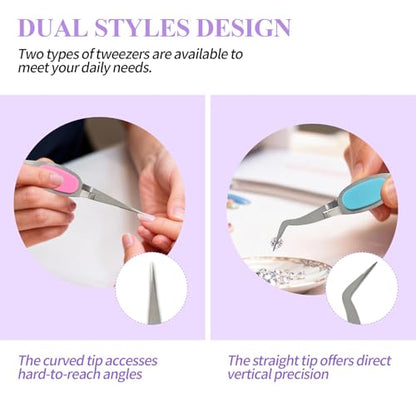 4PCS Reverse Tweezers Craft Tweezers with Soft Grip Crossing Lock for Crafting Precision Tools for Stickers, Jewelry Repair, and DIY Projects (Straight & Curved Tips) - size: 4PCS