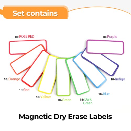 54pcs Magnetic Dry Erase Labels Colorful Name Tags Flexible Reusable Magnetic Label Stickers for White Board Refrigerator Locker Size 3.2"x1.2" by Mositear (Pack of 2) - size: 108PCS Colorful