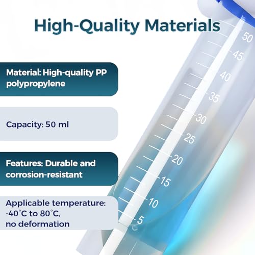 50Pack 50ml Centrifuge Tubes with Screw Cap, Self-Standing Plastic Conical Test Tube, with Graduated Marks and Writing Area, Non-Pyrogenic, DN/RNase Free for Lab for Lab - size: 50ML-50PACK