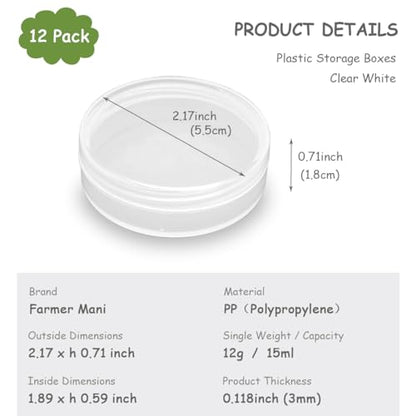 12 Pieces Mini Plastic Round Containers (0.5 oz) 2.17 x H0.71 Inch, Plastic Round Storage Jars for Collecting Small Items, Beads, Jewelry, Game Pieces, Crafts - size: 15 ml (2.17" x 0.71")