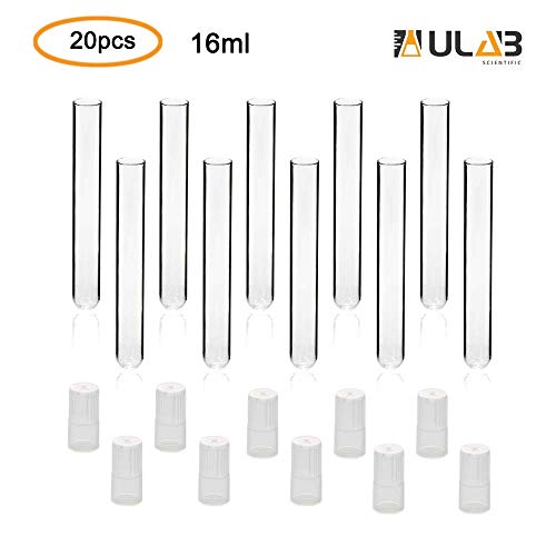 ULAB Scientific Glass Test Tubes with Autoclavable Caps, Vol.16ml, 16x150mm, Medium Borosilicate Glass Material, Pack of 20, UTT1010 - style: Vol.16ml with Autoclavable Caps, 20pcs