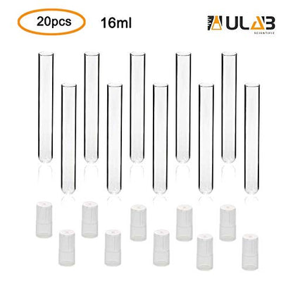 ULAB Scientific Glass Test Tubes with Autoclavable Caps, Vol.16ml, 16x150mm, Medium Borosilicate Glass Material, Pack of 20, UTT1010 - style: Vol.16ml with Autoclavable Caps, 20pcs
