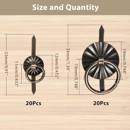 2 Styles Metal Brad Fasteners with Decorative Pull Rings, 40Pcs Mini Brads - color: Small+Large Bronze 40Pcs