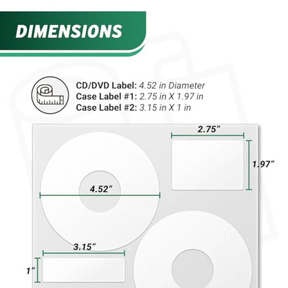 CD/DVD Case Labels, Matte, 150 Sheets, 450 Count - size: 4-23/39" (3)