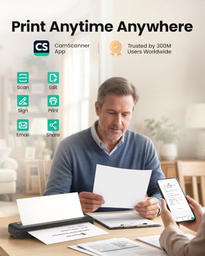 P2 Pro Portable Inkless Printer, 300 DPI Wireless Thermal Printing for iPhone Android Laptop PC, for Travel Remote Work Home Office School, Black