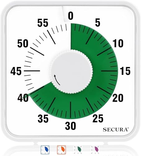 Secura 60-Minute Visual Countdown Timer, 7.5-Inch Oversize Classroom Visual Timer for Kids and Adults, Durable Mechanical Kitchen Timer Clock with Magnetic Backing (White-Green) - color: Green
