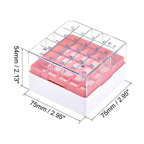 uxcell Centrifuge Tube Freezer Storage Box 25 Places Waterproof Polypropylene Cryogenic Holder Rack for 1.8/2ml Microcentrifuge Tubes Vials Samples, Red - color: Red