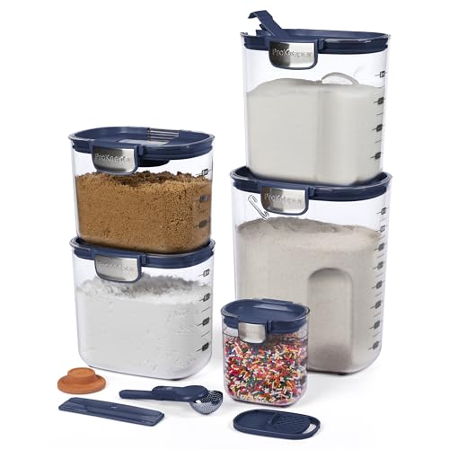 ProKeeper+ Airtight Food Storage Container Set – Clear Plastic Flour and Sugar Canister Set with Magnetic Accessories for Kitchen Organization (Navy, 9-Piece) - color: Navy, size: 9-Piece