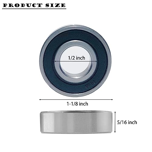 Tonmp 10 PCS R8-2RS 1/2 inch Bore Double Rubber Sealed Roller Ball Bearing 1/2 x1-1/8 x5/16 Inch ABEC3 Precision Small Ball Bearing for Electric Motor, Wheels, Home Appliances, Garden Machinery