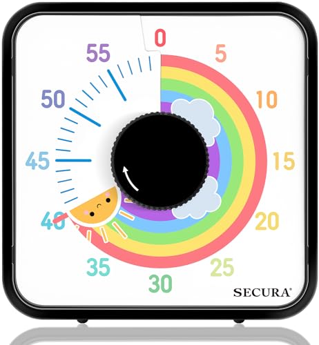 Secura 60-Minute Visual Timer, 7.5 Inch Magnetic Rainbow Countdown Timer for Classroom or Kitchen, Durable Mechanical Timer Clock with Magnetic Backing (Black & Sun) - color: Rainbow & Sun Black