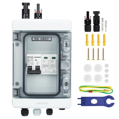 1 in 1 Out PV Combiner Box-Solar Combiner Box with 500V DC 20A Circuit Breaker and Surge Protector,IP65 Solar Disconnect Switch Box for Indoor Outdoor Solar Panel System - size: 1 In 1 Out 20A 500V