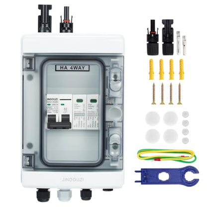 1 in 1 Out PV Combiner Box-Solar Combiner Box with 500V DC 20A Circuit Breaker and Surge Protector,IP65 Solar Disconnect Switch Box for Indoor Outdoor Solar Panel System - size: 1 In 1 Out 20A 500V