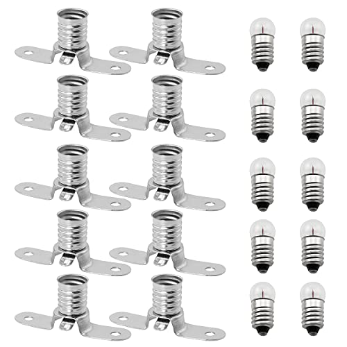 10PCS E10 2.5V/0.3A Miniature Screw Base Light Bulbs and 10PCS E10 Light Socket Bulbs Lamps Base Holders for Home Experiment Circuit Electrical Test Accessories