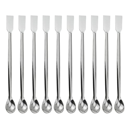 10PCS 2 in 1 Stainless Steel Laboratory Spoon 7.6 Inch Silver Sampling Scoop Bartending Utensils Suitable for Bars Schools Homes Laboratories Gatherings