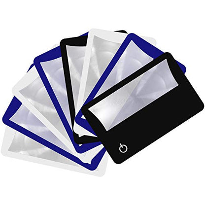 Frienda 8 Pcs 3X LED Credit Card Magnifying Glass, Black, White and Blue - color: Black, White and Blue